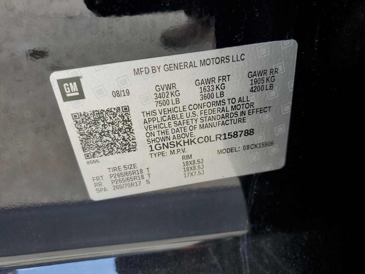 2020 Chevrolet Suburban K1500 Lt VIN: 1GNSKHKC0LR158788 Lot: 65403725