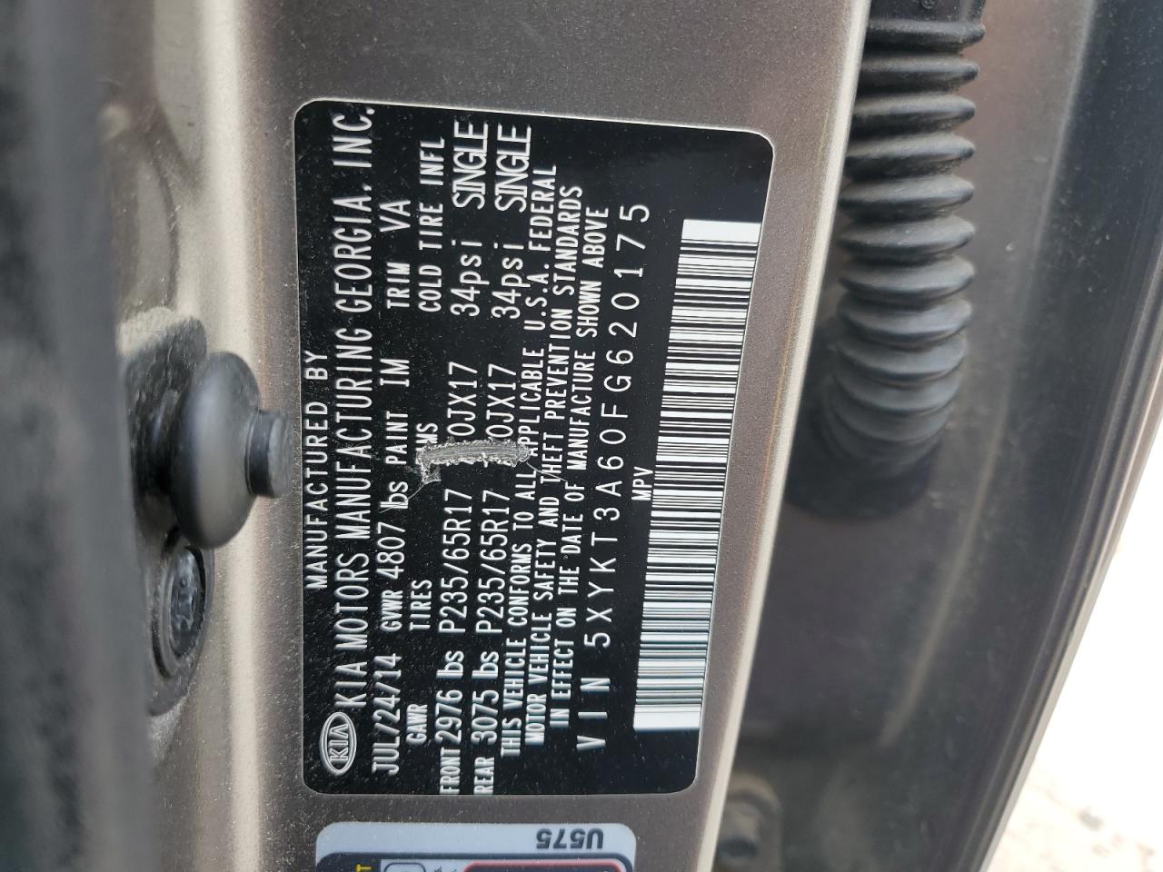 2015 Kia Sorento Lx VIN: 5XYKT3A60FG620175 Lot: 65334705