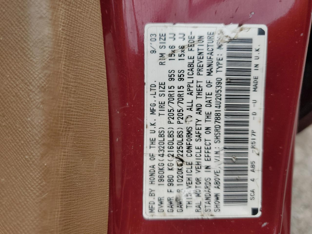 2004 Honda Cr-V Ex VIN: SHSRD78814U205390 Lot: 65400485