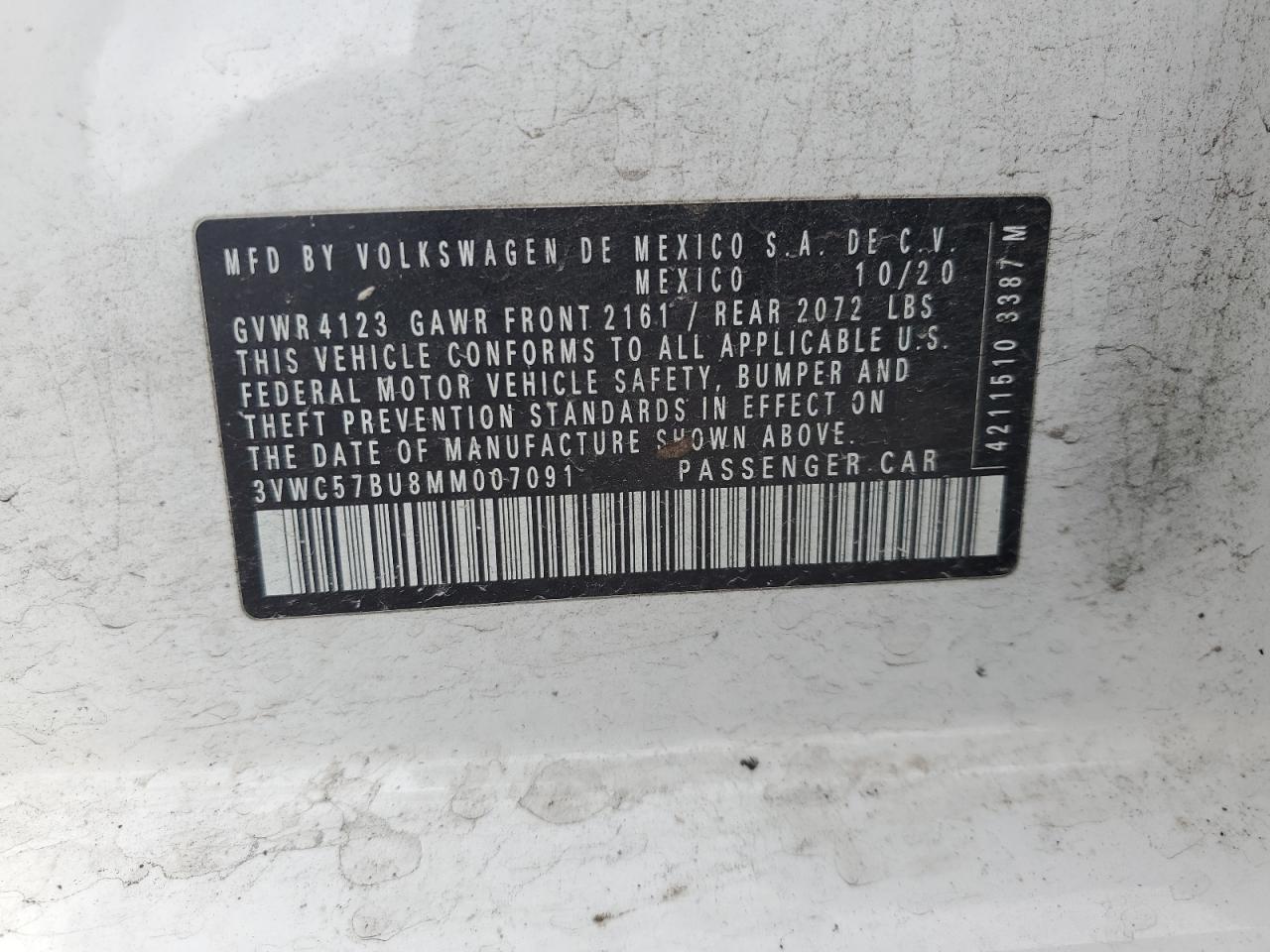 2021 Volkswagen Jetta S VIN: 3VWC57BU8MM007091 Lot: 63967255