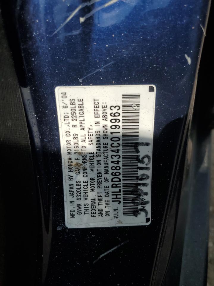 2004 Honda Cr-V Lx VIN: JHLRD68434C019963 Lot: 63930265