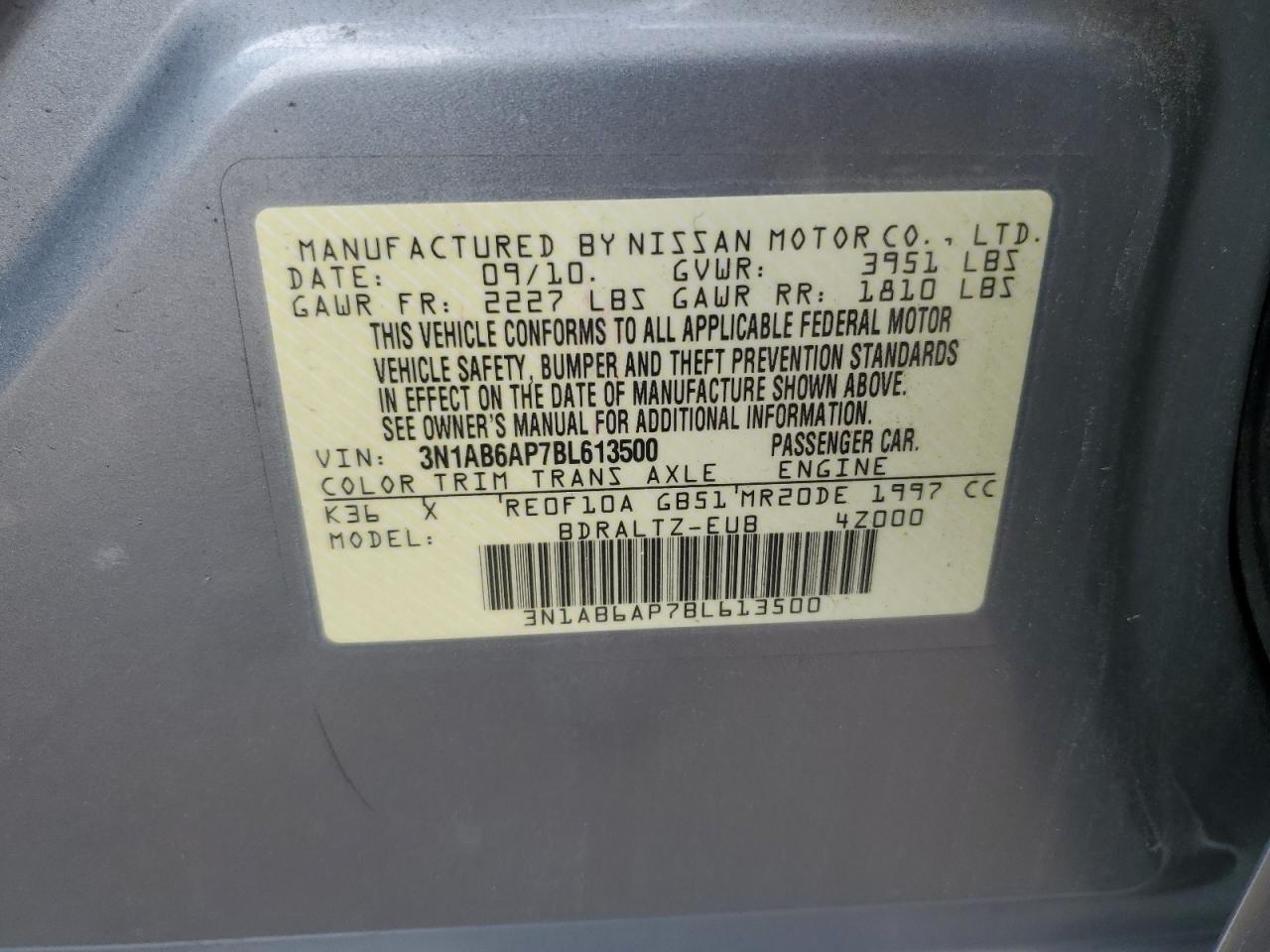 2011 Nissan Sentra 2.0 VIN: 3N1AB6AP7BL613500 Lot: 62382085