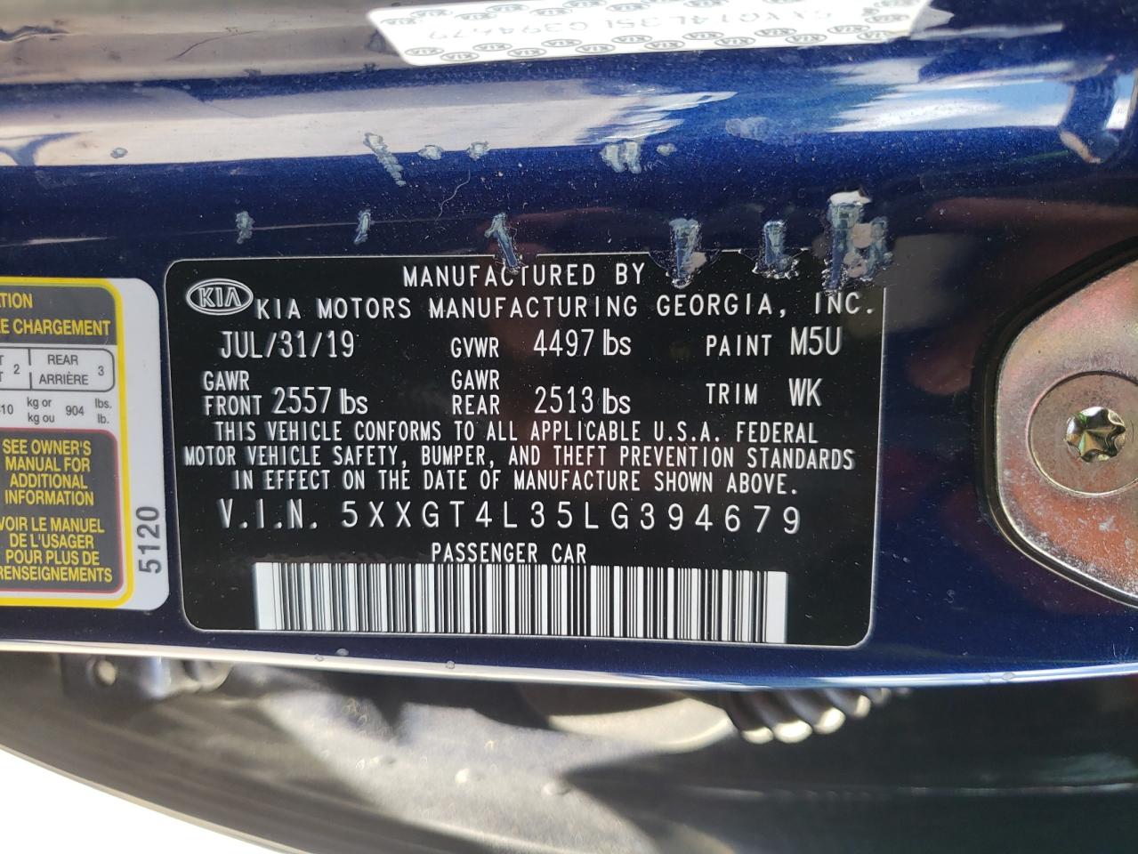 5xxgt4l35lg394679 5XXGT4L35LG394679 2020 Kia Optima Lx
