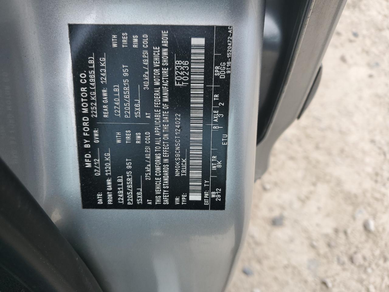2012 Ford Transit Connect Xlt Premium VIN: NM0KS9CN5CT124022 Lot: 62648785