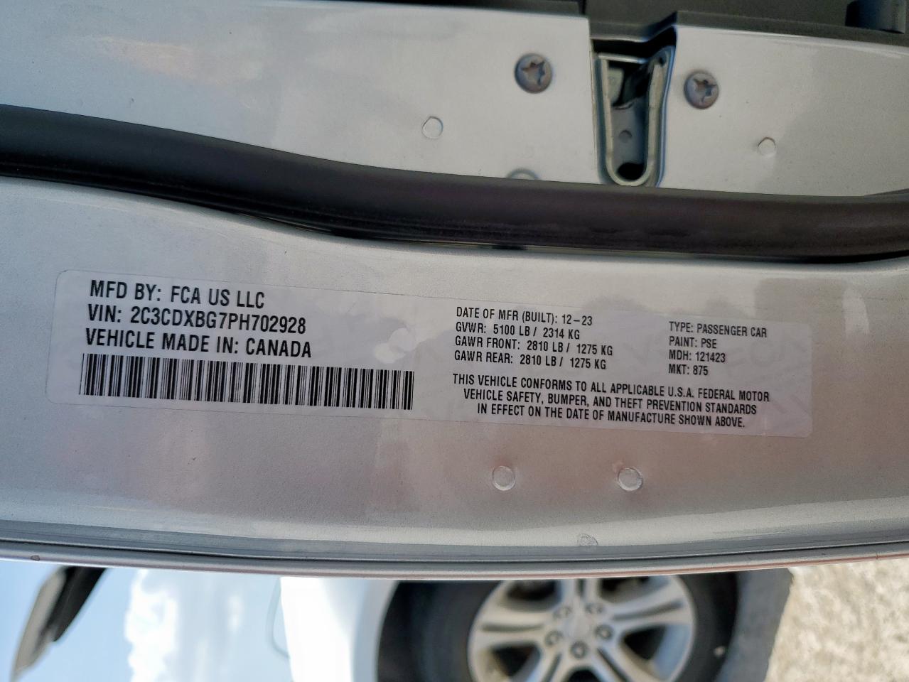 2023 Dodge Charger Sxt VIN: 2C3CDXBG7PH702928 Lot: 66695735