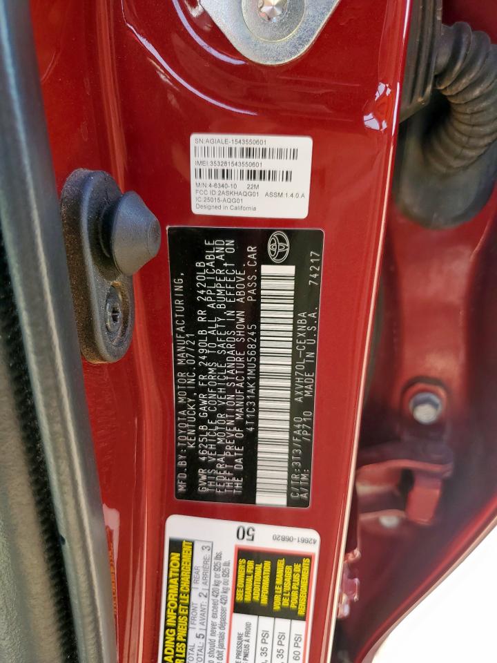 2021 Toyota Camry Le VIN: 4T1C31AK1MU568245 Lot: 64420395