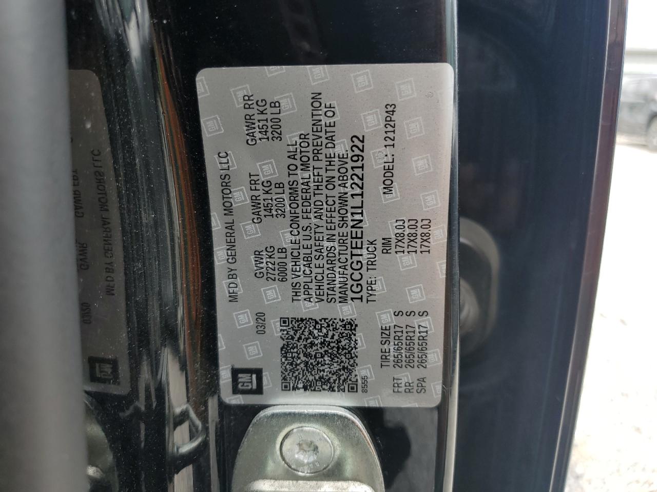 2020 Chevrolet Colorado Zr2 VIN: 1GCGTEEN1L1221922 Lot: 62483625