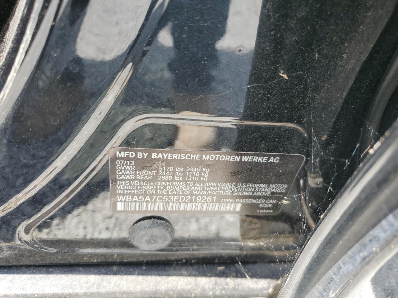 2014 BMW 528 Xi VIN: WBA5A7C53ED219261 Lot: 66098475