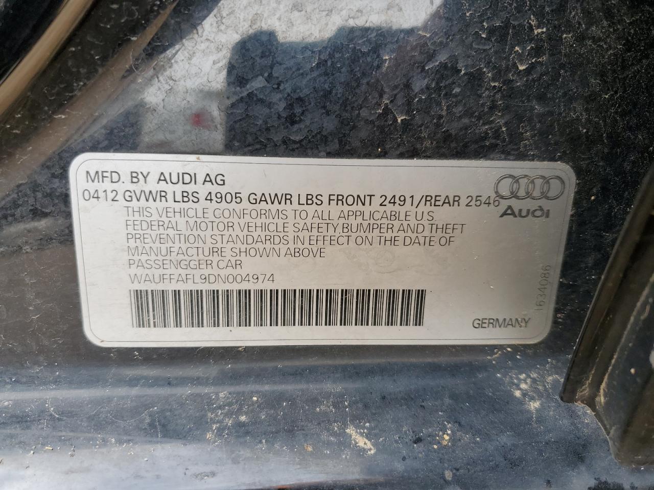 2013 Audi A4 Premium Plus VIN: WAUFFAFL9DN004974 Lot: 66354875