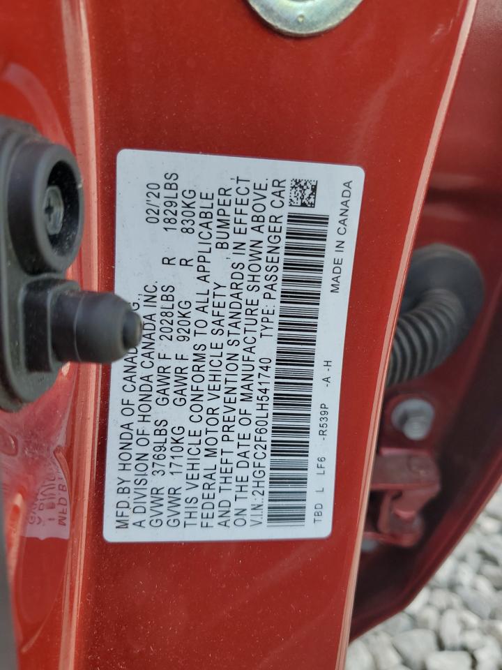2020 Honda Civic Lx VIN: 2HGFC2F60LH541740 Lot: 65307135