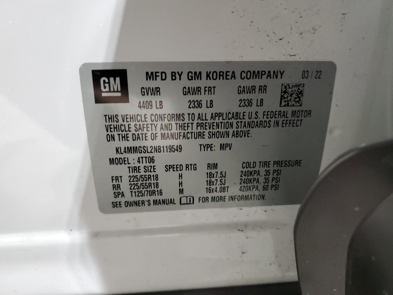 2022 Buick Encore Gx Essence VIN: KL4MMGSL2NB119549 Lot: 64615915