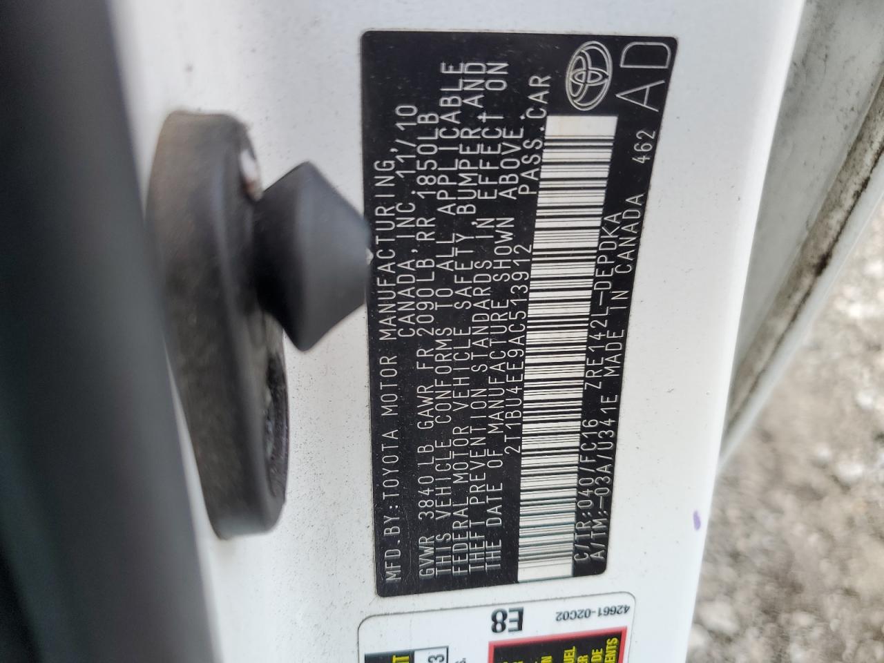 2010 Toyota Corolla Base VIN: 2T1BU4EE9AC513912 Lot: 65145085