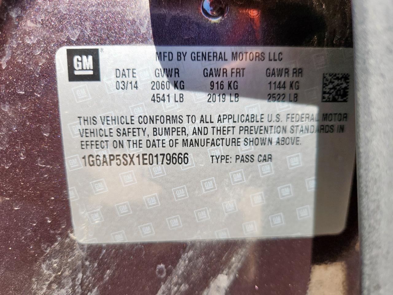 2014 Cadillac Cts VIN: 1G6AP5SX1E0179666 Lot: 63021995