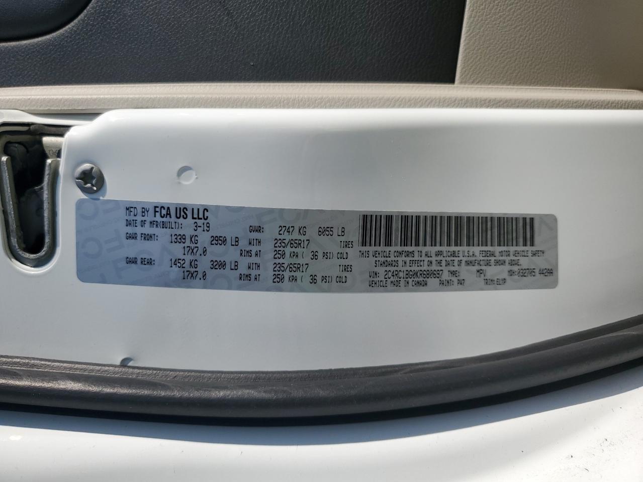 2019 Chrysler Pacifica Touring L VIN: 2C4RC1BG0KR680697 Lot: 64849395