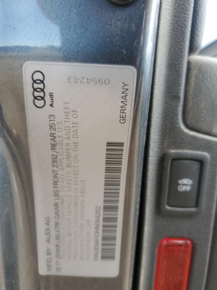 2017 Audi A4 Premium Plus VIN: WAUENAF43HN064262 Lot: 62410985