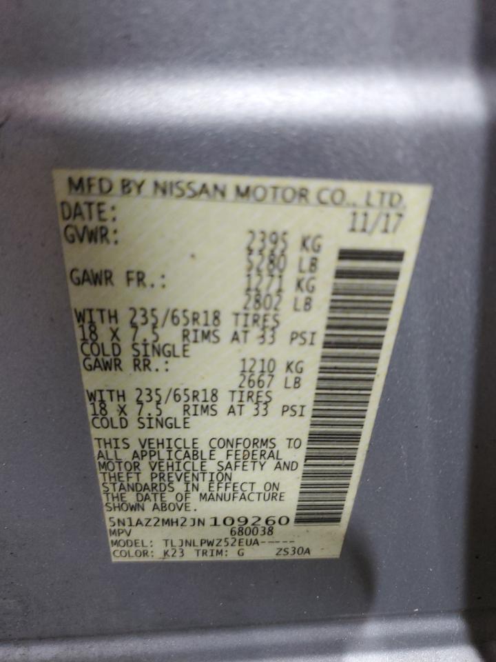 2018 Nissan Murano S VIN: 5N1AZ2MH2JN109260 Lot: 63485075