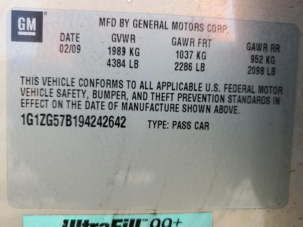 2009 Chevrolet Malibu Ls VIN: 1G1ZG57B194242642 Lot: 64302445