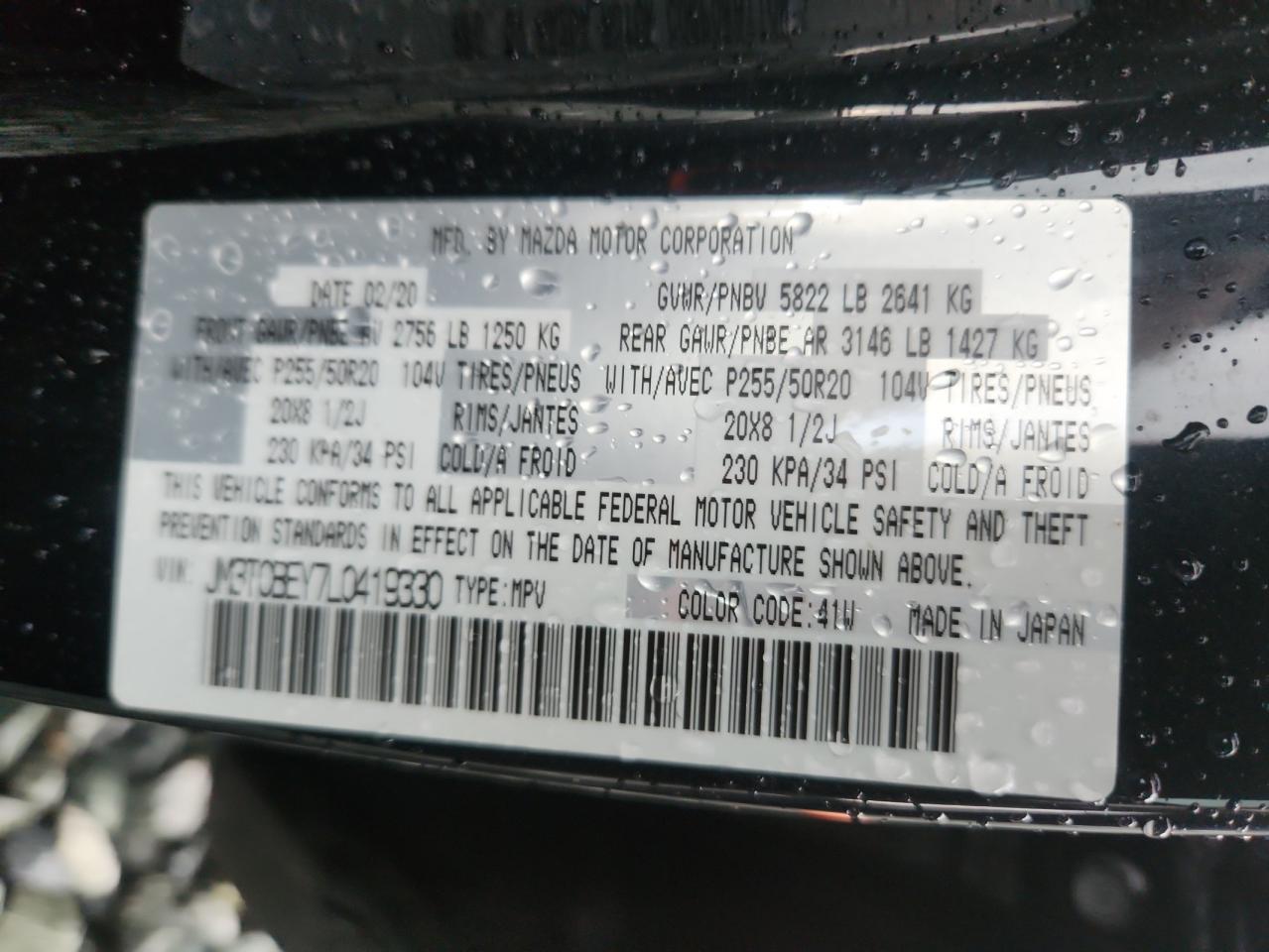 2020 Mazda Cx-9 Signature VIN: JM3TCBEY7L0419330 Lot: 64520735