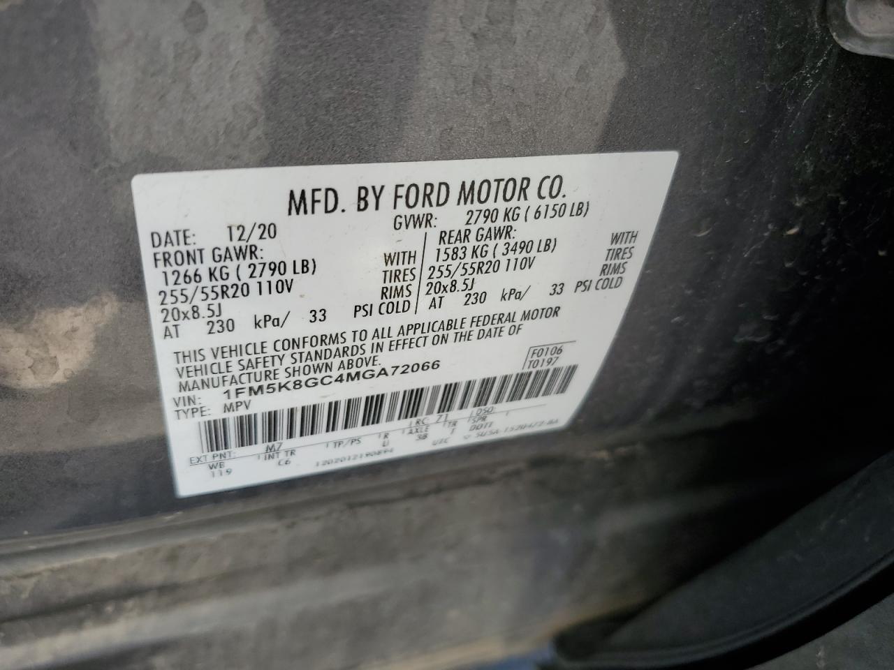 2021 Ford Explorer St VIN: 1FM5K8GC4MGA72066 Lot: 64303955