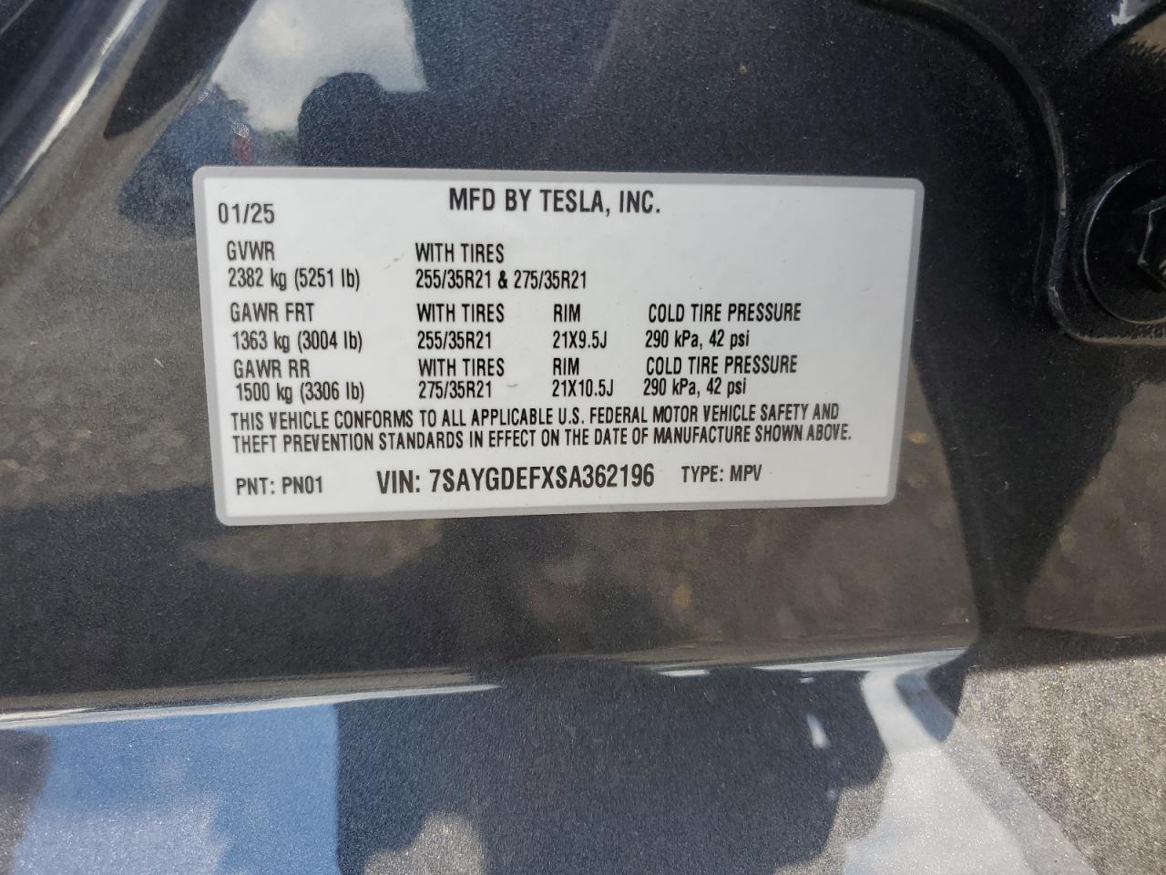 2025 Tesla Model Y VIN: 7SAYGDEFXSA362196 Lot: 63600795