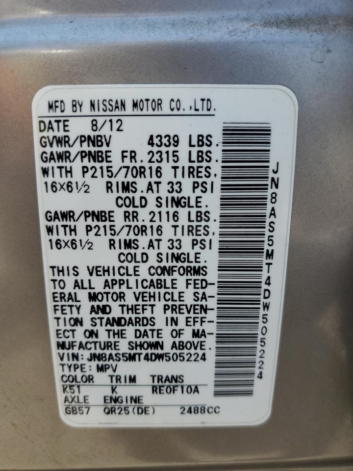 jn8as5mt4dw505224 JN8AS5MT4DW505224 2013 Nissan Rogue S