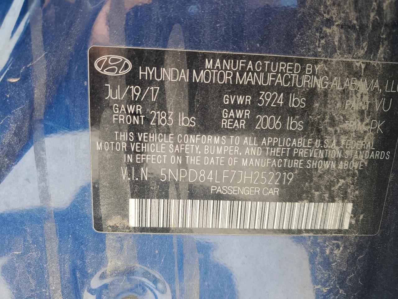 2018 Hyundai Elantra Sel VIN: 5NPD84LF7JH252219 Lot: 63030625