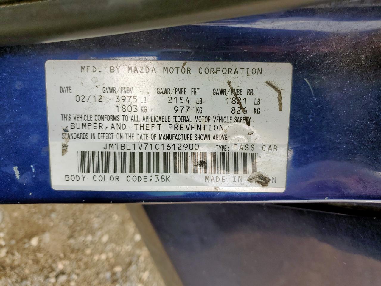 2012 Mazda 3 I VIN: JM1BL1V71C1612900 Lot: 63997515