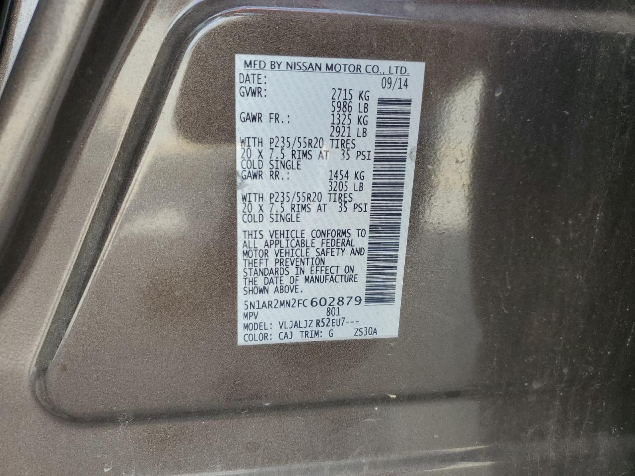 2015 Nissan Pathfinder S VIN: 5N1AR2MN2FC602879 Lot: 64436745