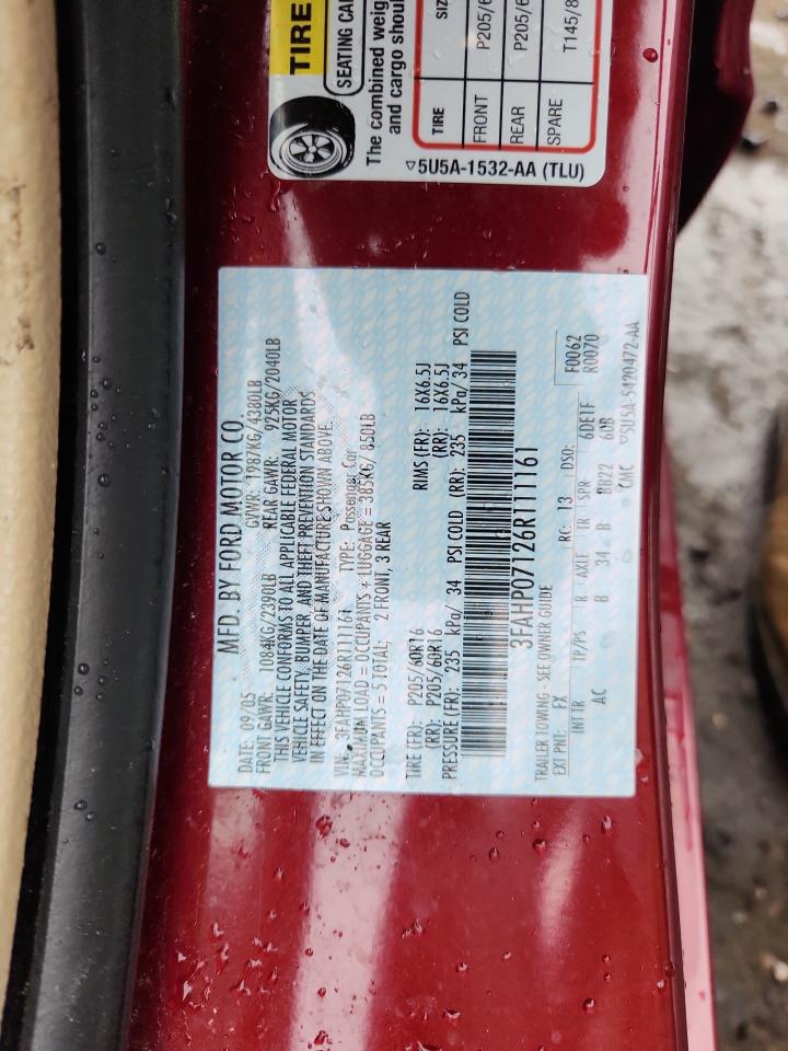 2006 Ford Fusion Se VIN: 3FAHP07126R111161 Lot: 64488035