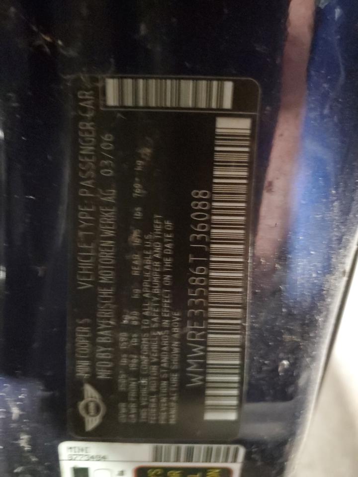 2006 Mini Cooper S VIN: WMWRE33586TJ36088 Lot: 66208225