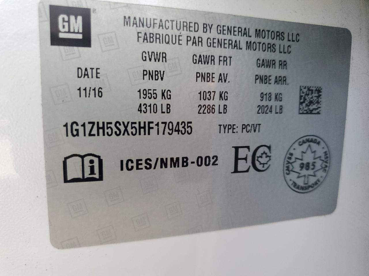 2017 Chevrolet Malibu Premier VIN: 1G1ZH5SX5HF179435 Lot: 63626645