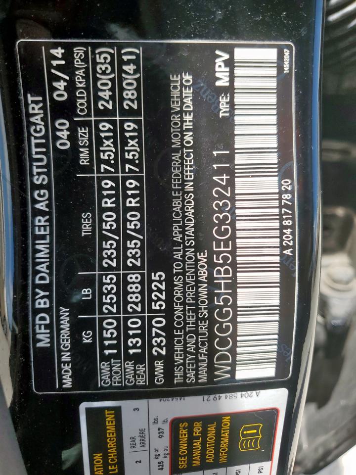 2014 Mercedes-Benz Glk 350 VIN: WDCGG5HB5EG332411 Lot: 64525575
