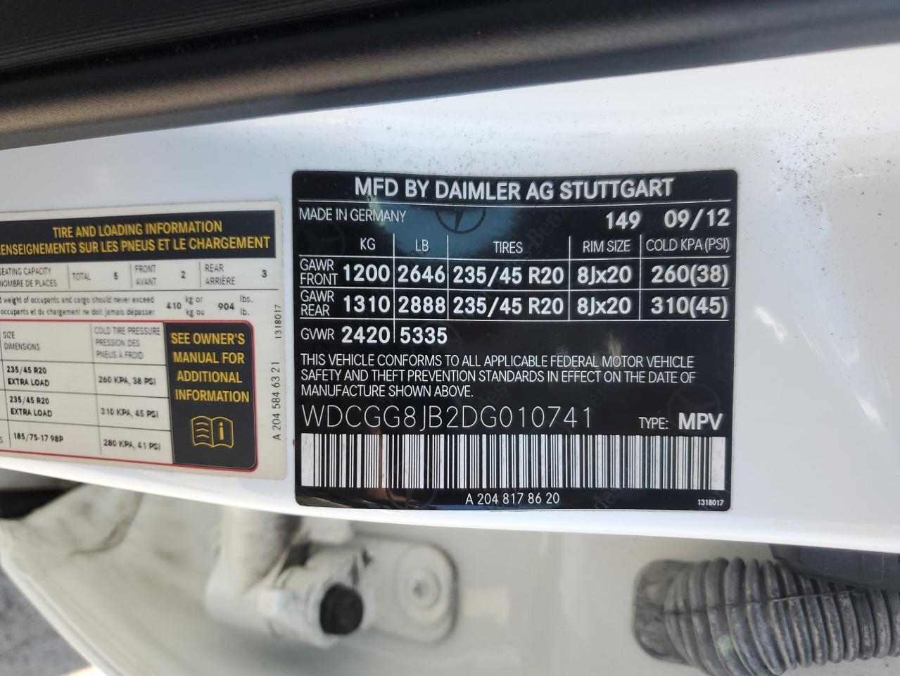 2013 Mercedes-Benz Glk 350 4Matic VIN: WDCGG8JB2DG010741 Lot: 63275105