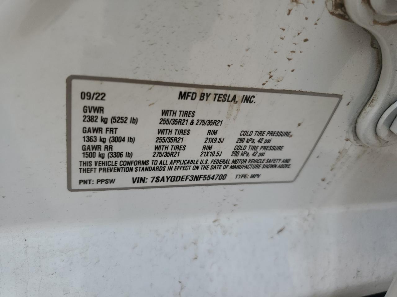 2022 Tesla Model Y VIN: 7SAYGDEF3NF554700 Lot: 63383935