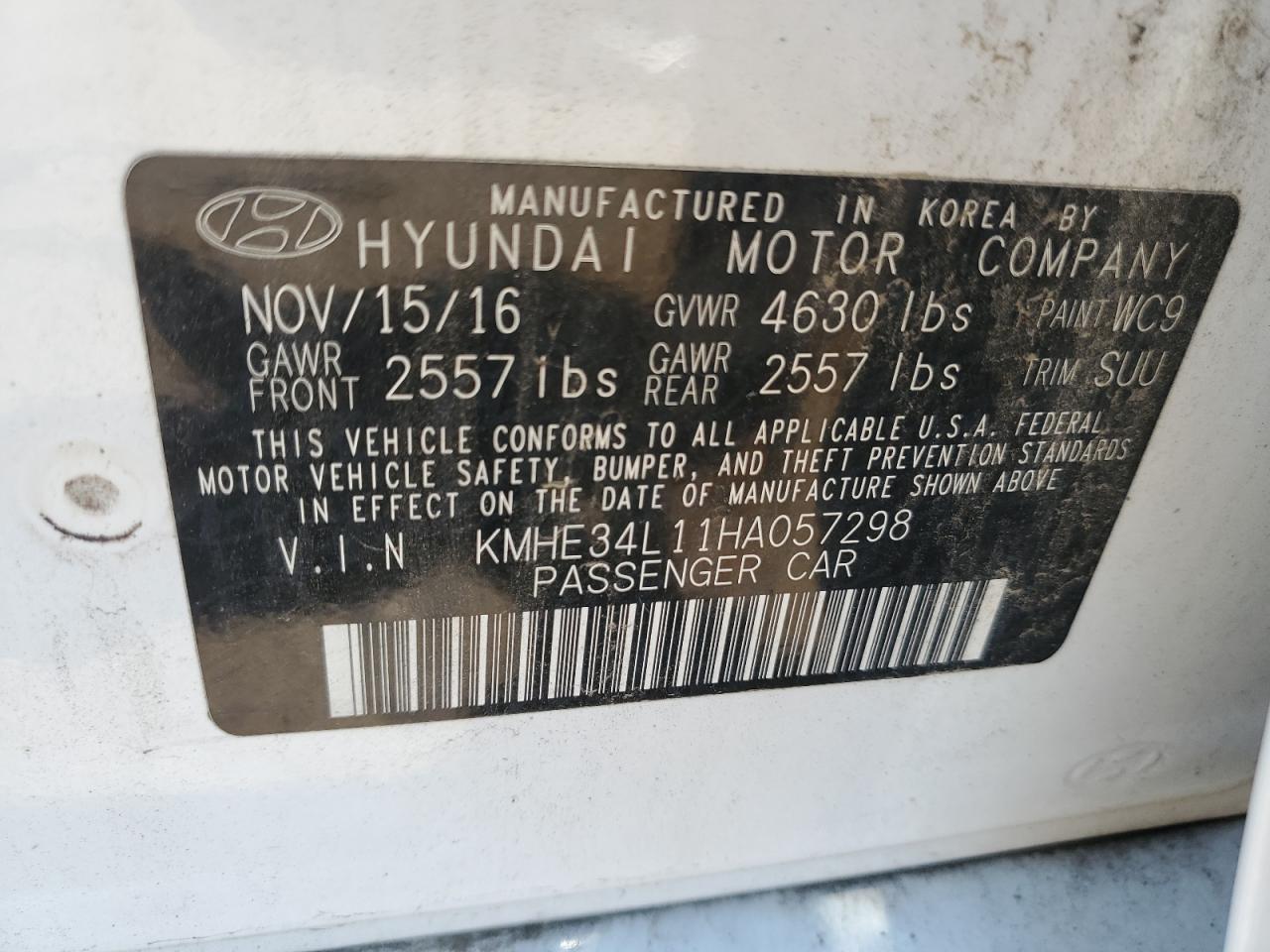 2017 Hyundai Sonata Hybrid VIN: KMHE34L11HA057298 Lot: 64391505