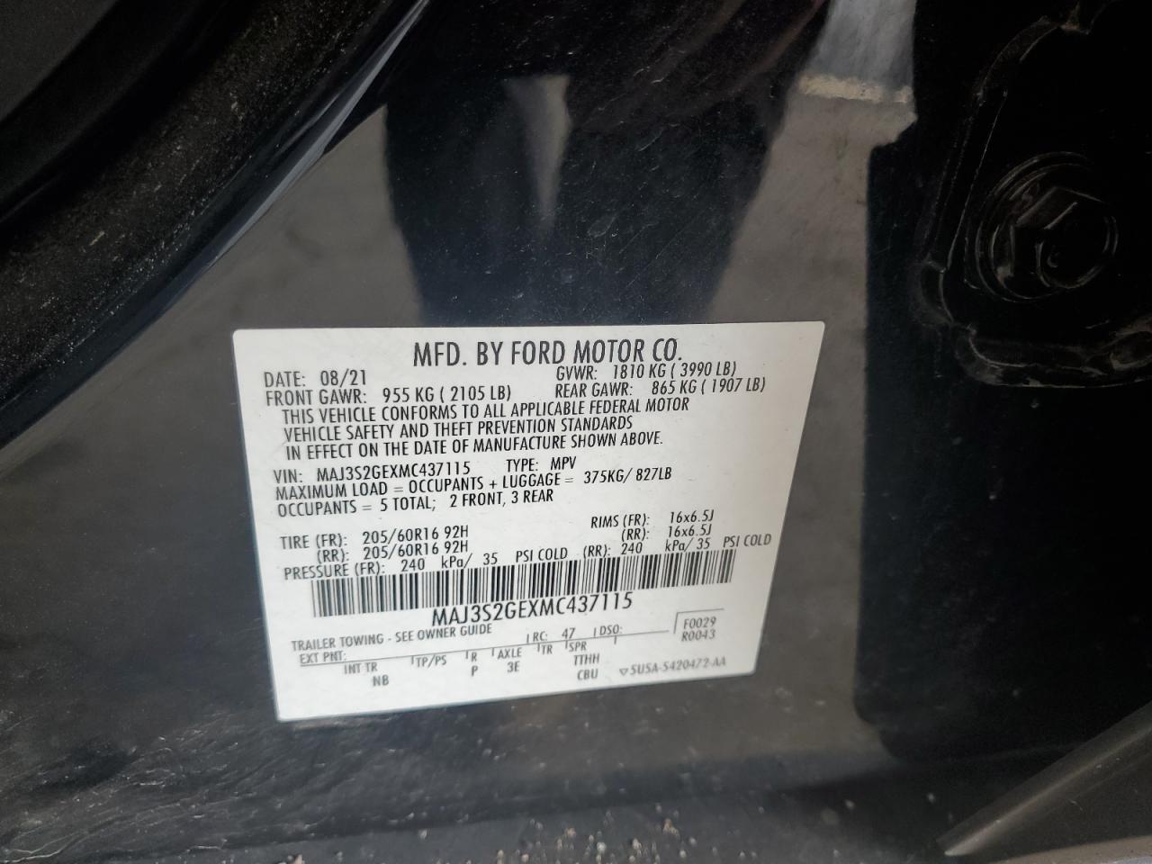 2021 Ford Ecosport Se VIN: MAJ3S2GEXMC437115 Lot: 64099065