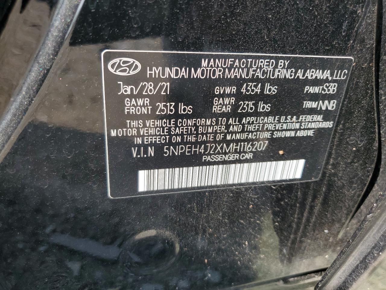 2021 Hyundai Sonata Limited VIN: 5NPEH4J2XMH116207 Lot: 64275415