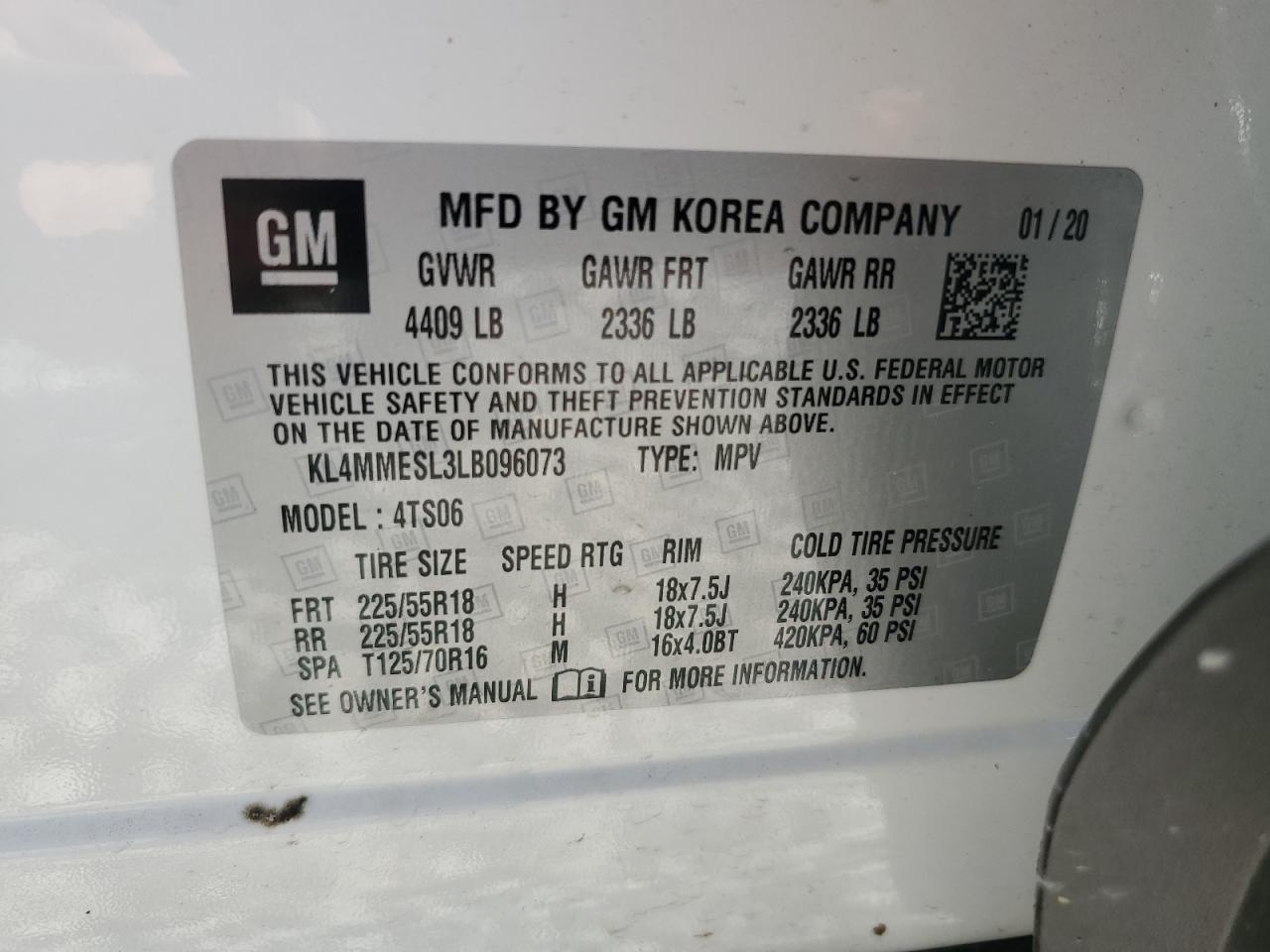 kl4mmesl3lb096073 KL4MMESL3LB096073 2020 Buick Encore Gx Select