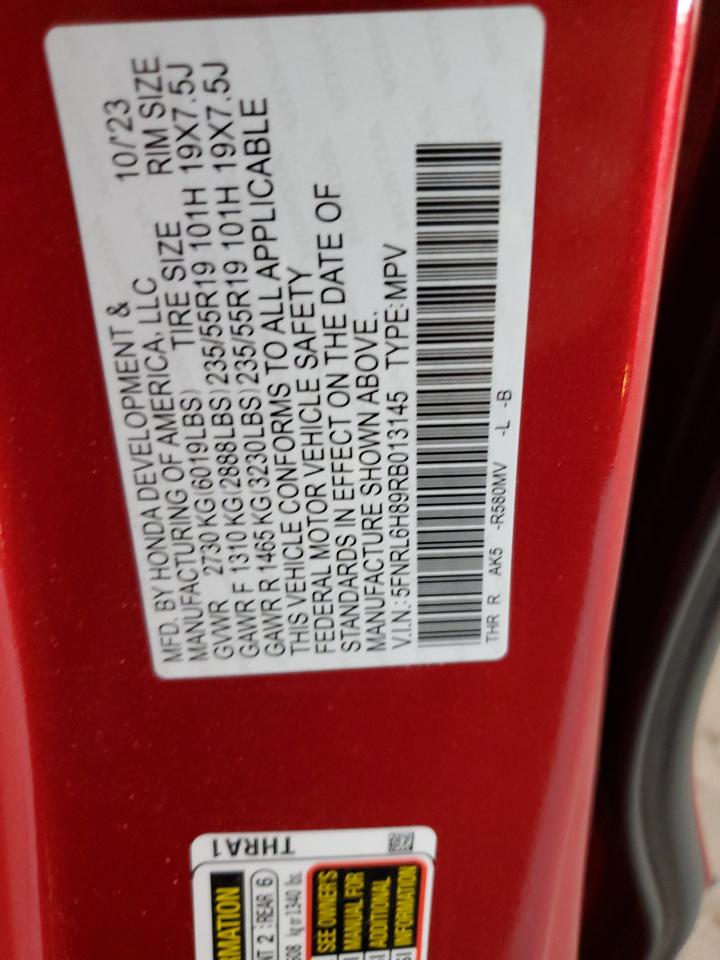 2024 Honda Odyssey Touring VIN: 5FNRL6H89RB013145 Lot: 63103125