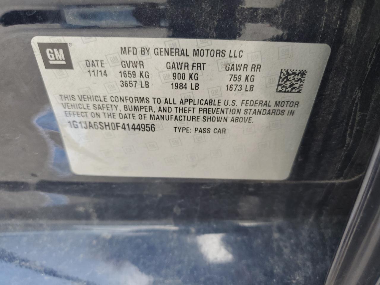 2015 Chevrolet Sonic Ls VIN: 1G1JA6SH0F4144956 Lot: 64201745