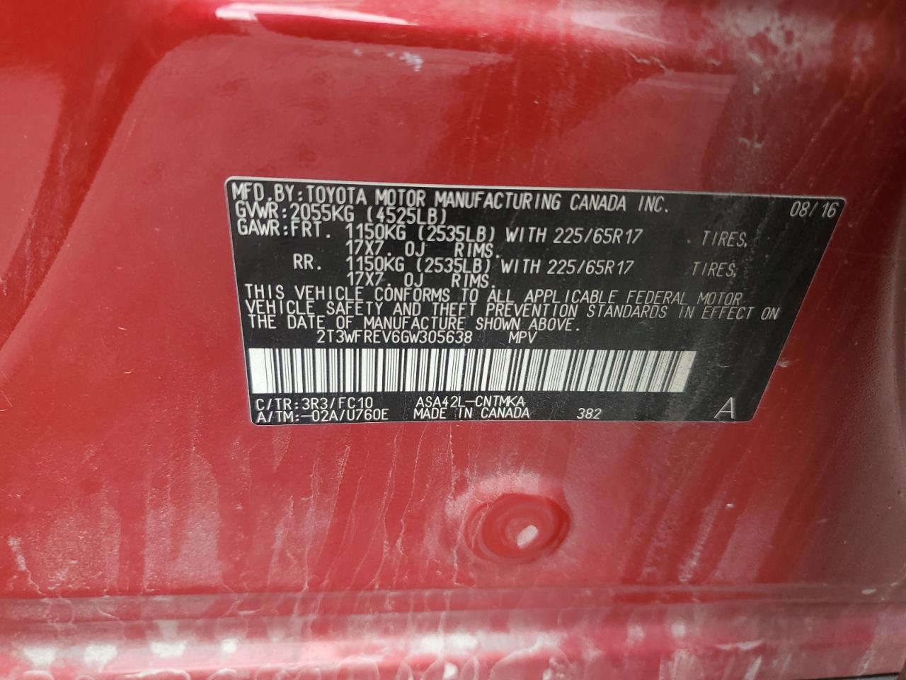 2016 Toyota Rav4 Xle VIN: 2T3WFREV6GW305638 Lot: 64884245