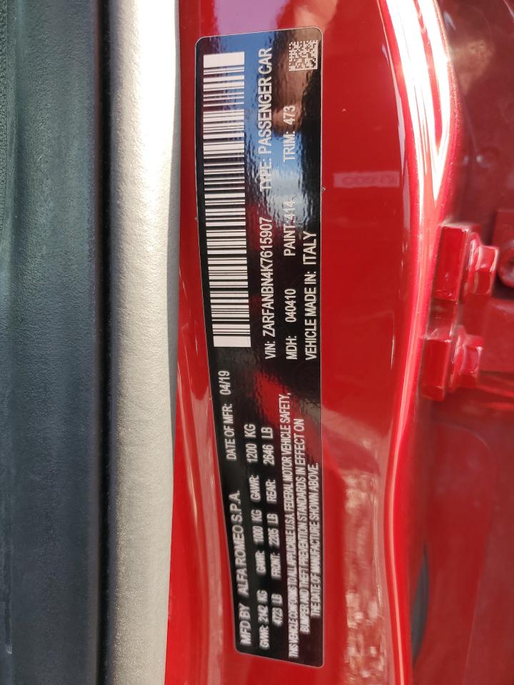 zarfanbn4k7615907 ZARFANBN4K7615907 2019 Alfa Romeo Giulia Ti