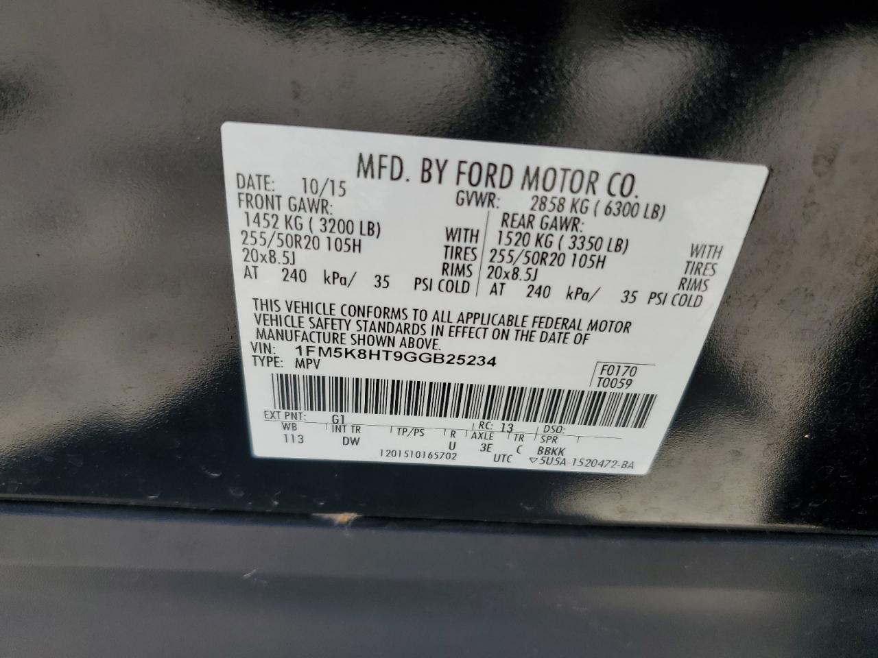 2016 Ford Explorer Platinum VIN: 1FM5K8HT9GGB25234 Lot: 63947655