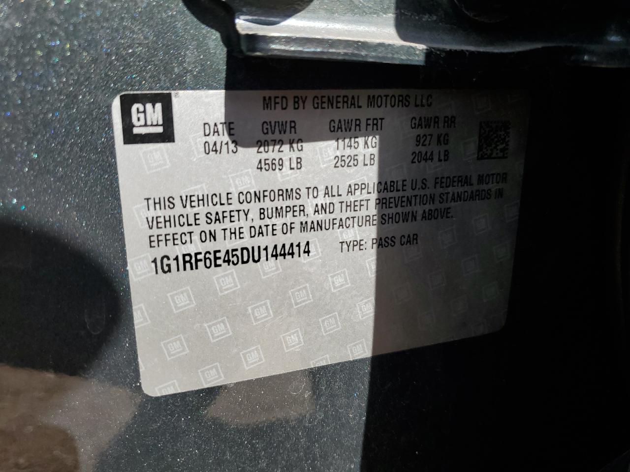 2013 Chevrolet Volt VIN: 1G1RF6E45DU144414 Lot: 63949585