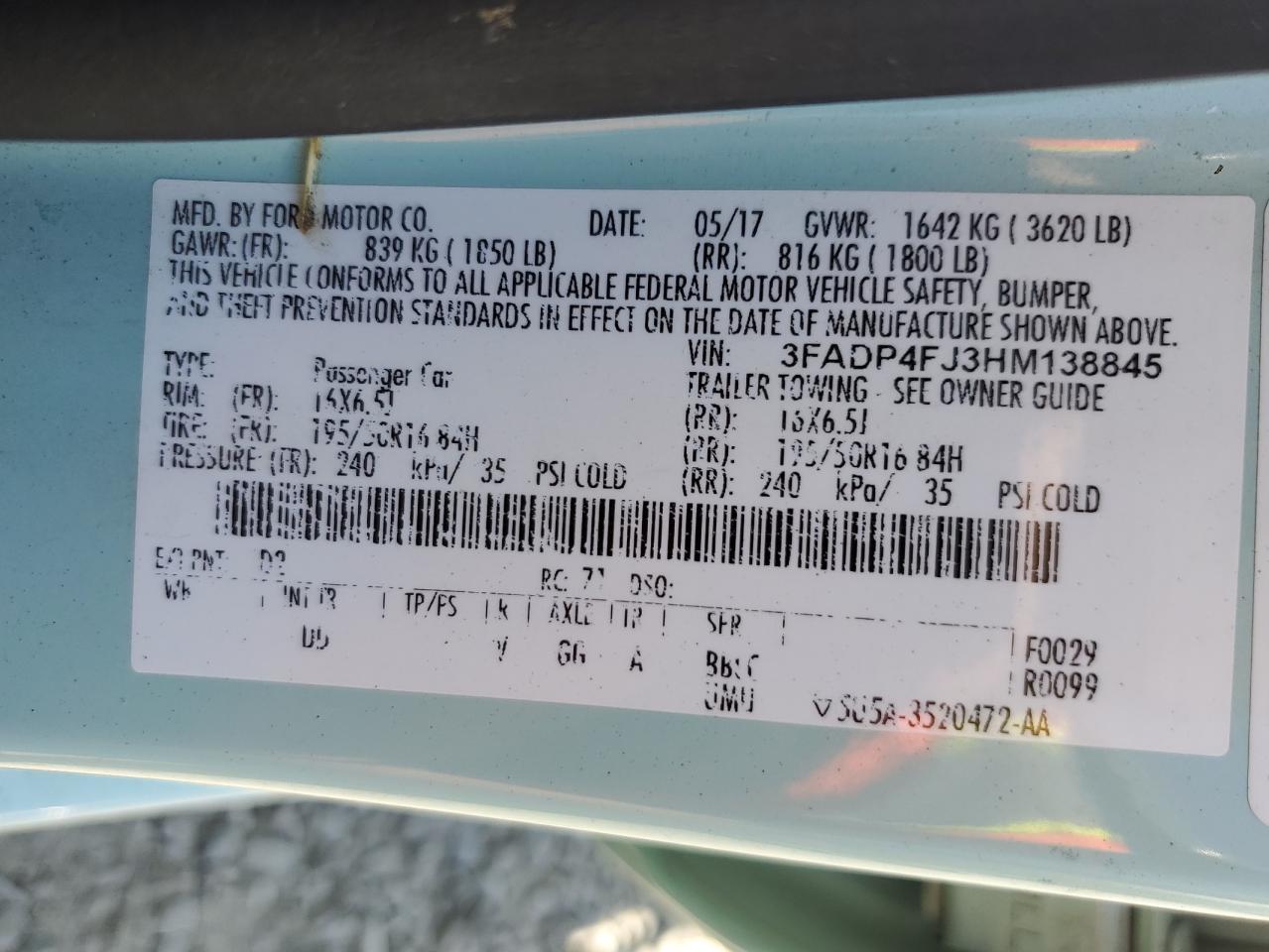 2017 Ford Fiesta Titanium VIN: 3FADP4FJ3HM138845 Lot: 64443835