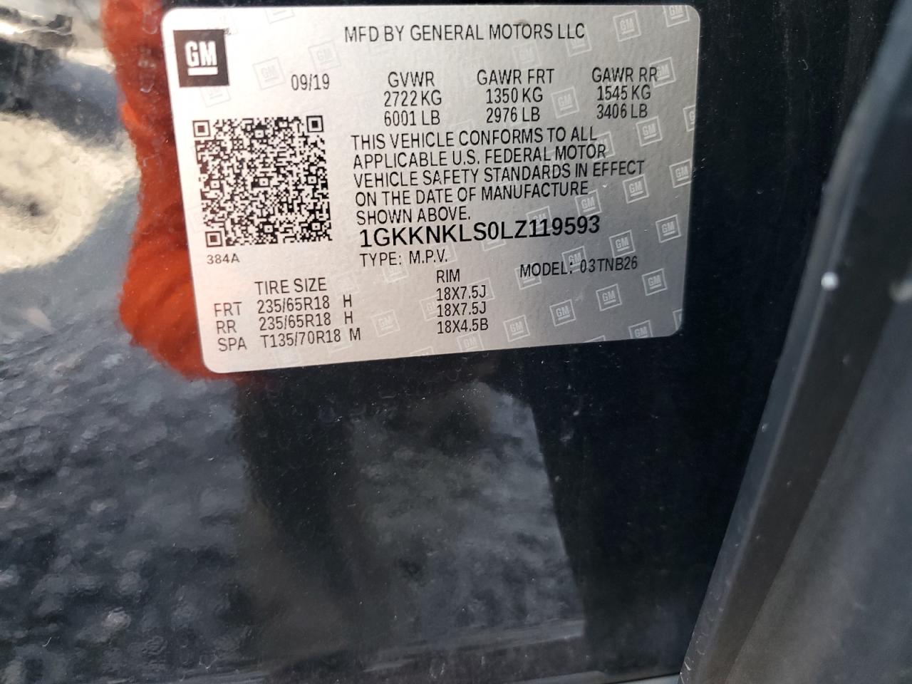2020 GMC Acadia Sle VIN: 1GKKNKLS0LZ119593 Lot: 64760955