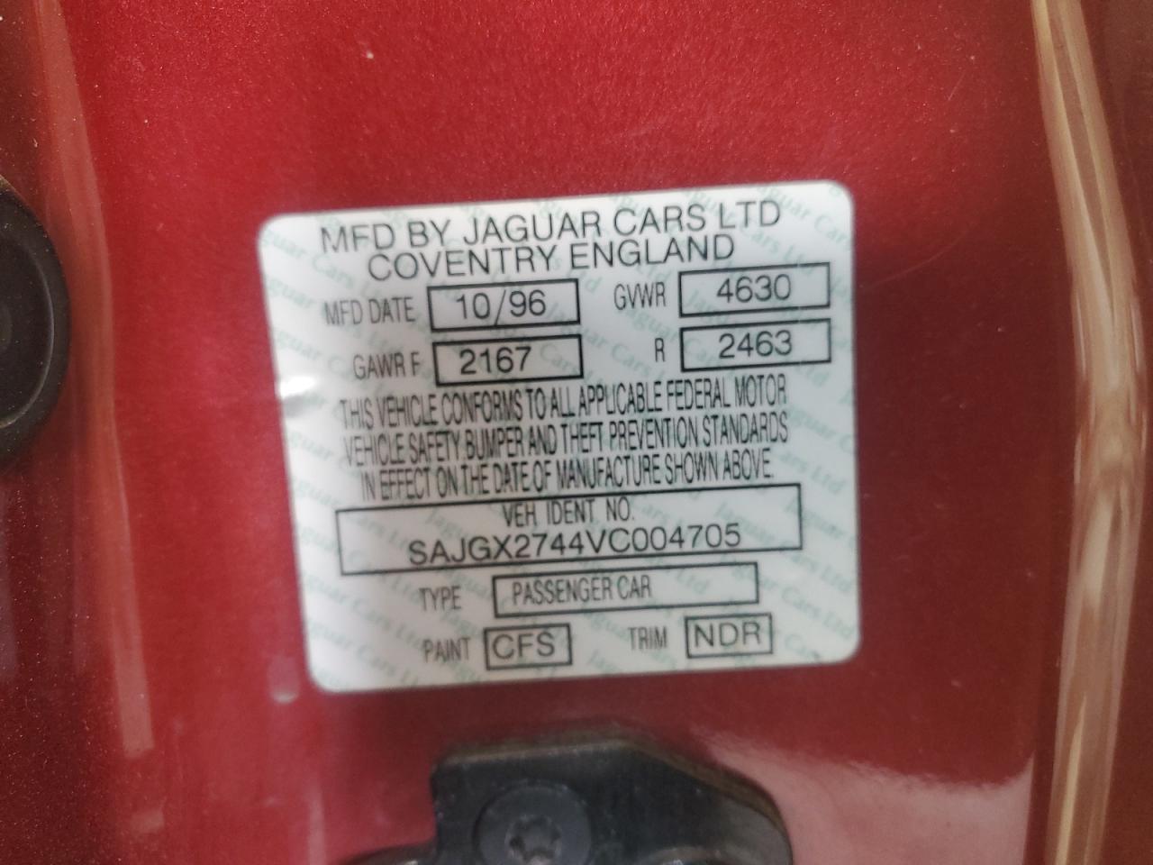 1997 Jaguar Xk8 VIN: SAJGX2744VC004705 Lot: 63096255