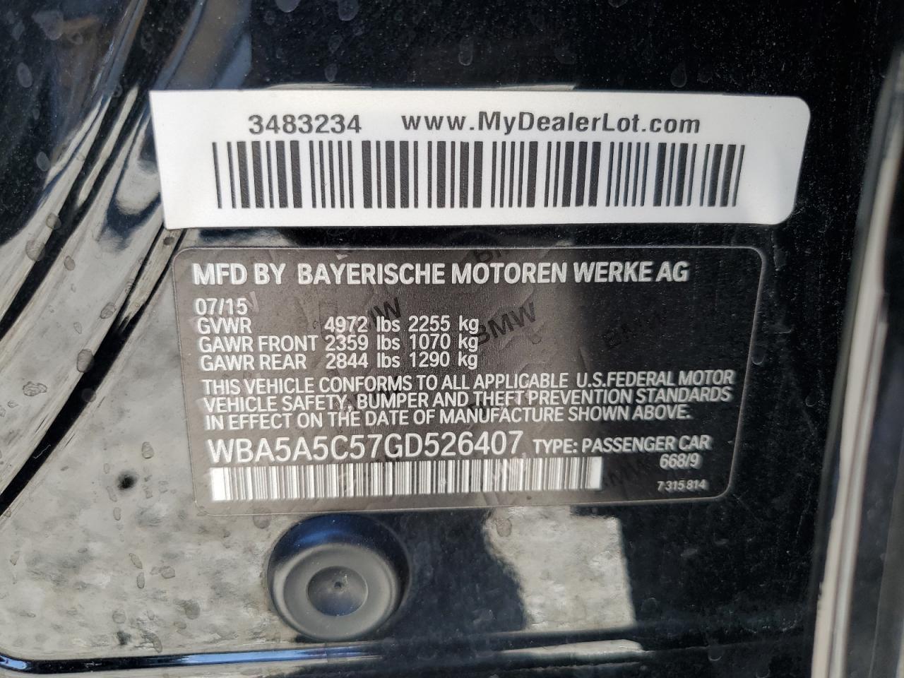 2016 BMW 528 I VIN: WBA5A5C57GD526407 Lot: 66857185