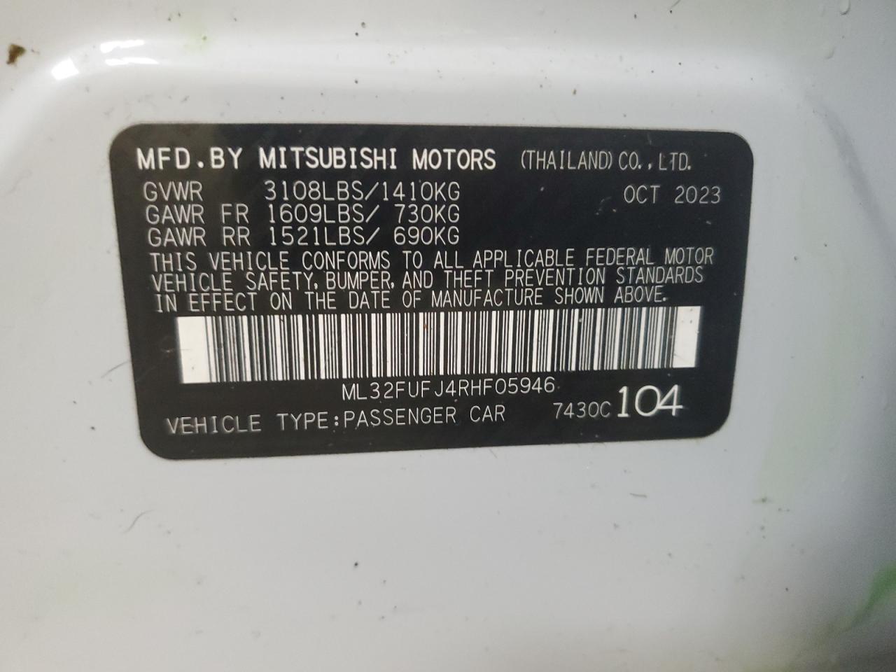 2024 Mitsubishi Mirage G4 Es VIN: ML32FUFJ4RHF05946 Lot: 63975775