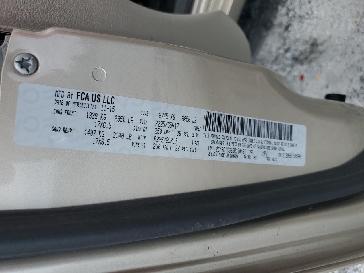 2016 Chrysler Town & Country Touring L VIN: 2C4RC1CG2GR190431 Lot: 67137545